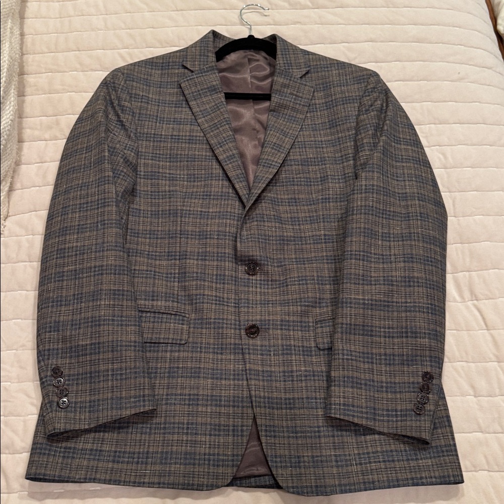 Ralph Lauren Windowpane Wool Silk Linen Blue and Gray Jacket Blazer 40L - Picture 13 of 16